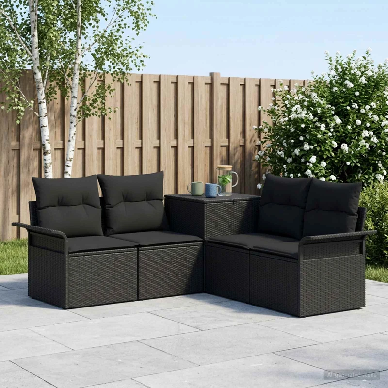 Soffset 5 st Svart Poly Rattan och stål