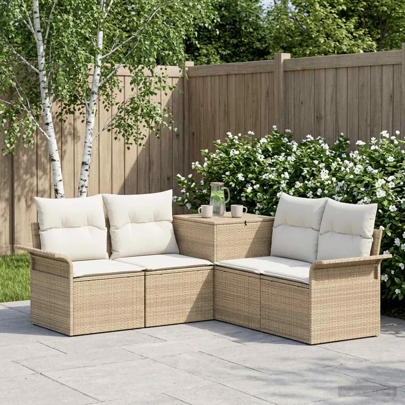 Soffset 5 st Beige och krämvit Poly Rattan och stål