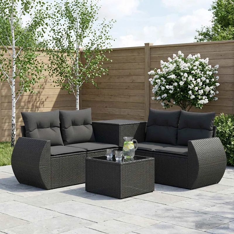 Soffset 6 st Svart Poly Rattan och stål