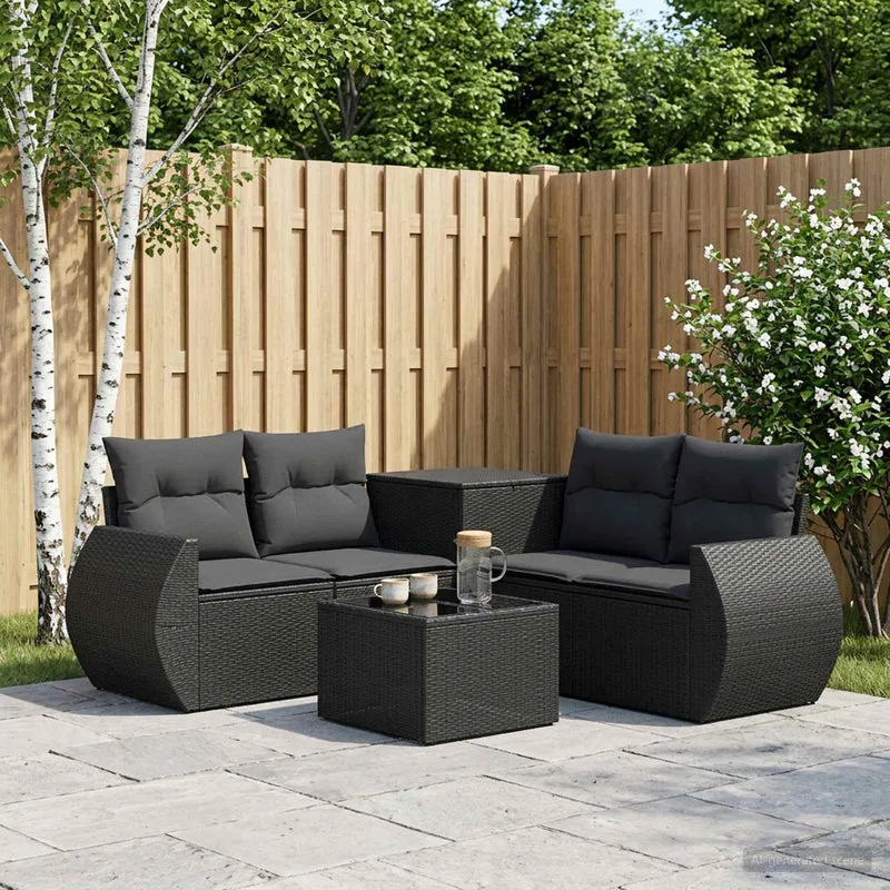 Soffset 6 st Svart Poly Rattan och stål
