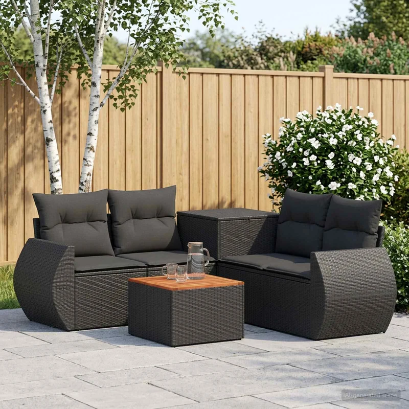 Soffset 6 st Svart Poly Rattan och stål