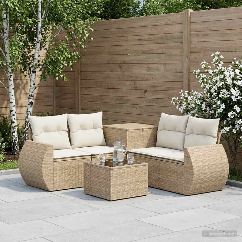 Soffset 6 st Beige och krämvit Poly Rattan och stål