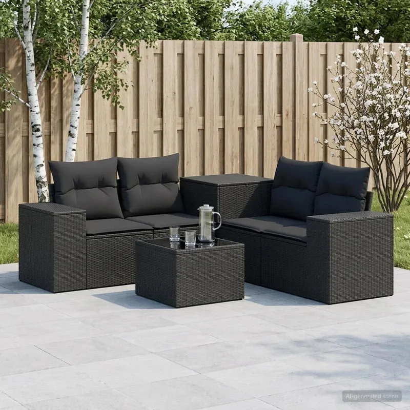 Soffset 6 st Svart Poly Rattan och stål