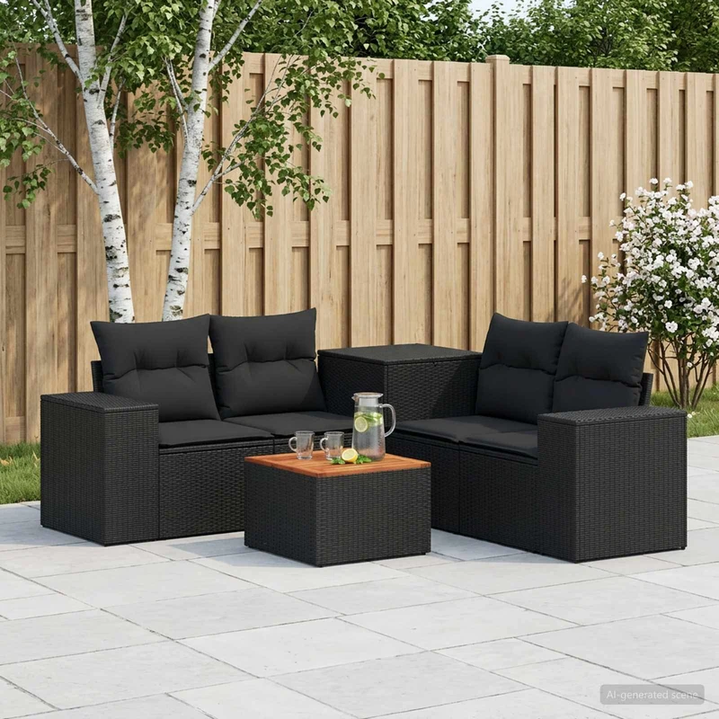Soffset 6 st Svart Poly Rattan och stål