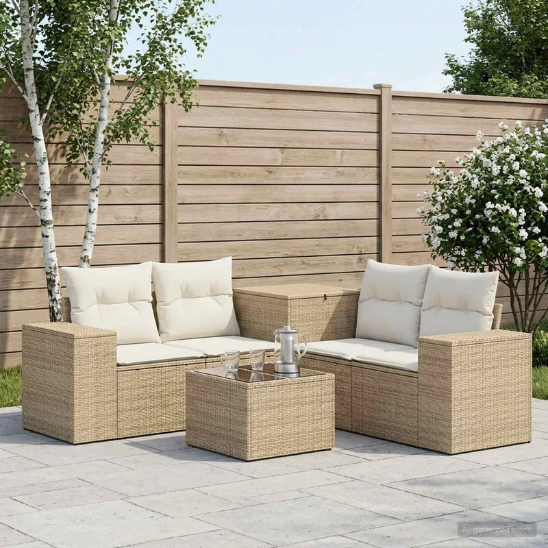 Soffset 6 st Beige och krämvit Poly Rattan och stål