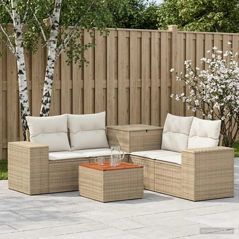 Soffset 6 st Beige och krämvit Poly Rattan och stål