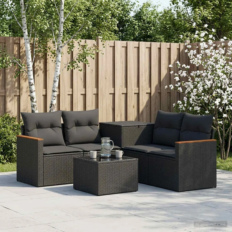 Soffset 6 st Svart Poly Rattan och stål