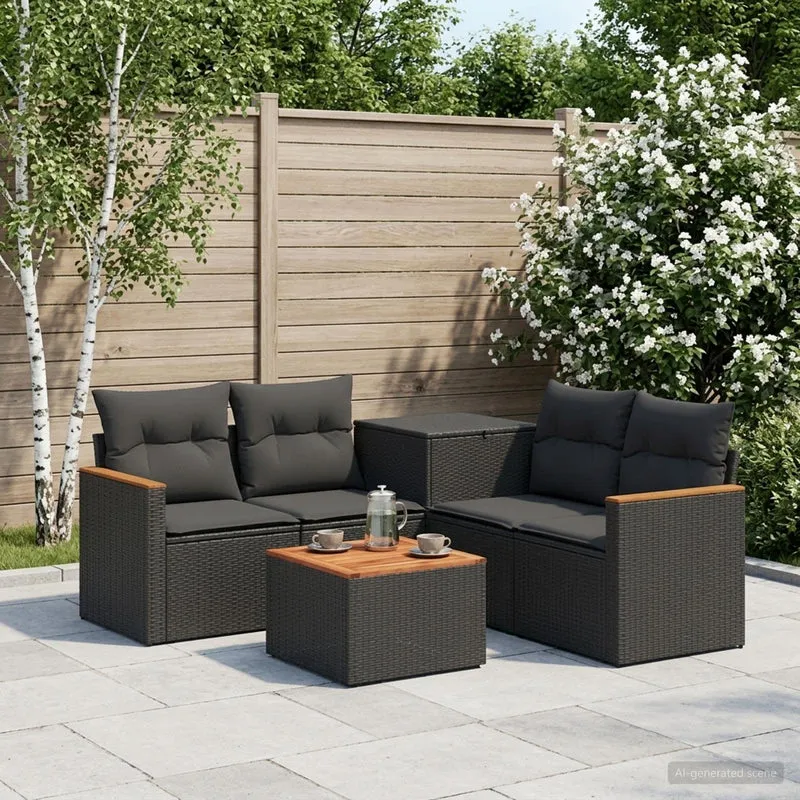 Soffset 6 st Svart Poly Rattan och stål