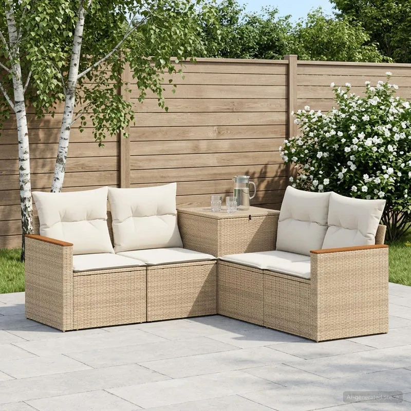 Soffset 5 st Beige och krämvit Poly Rattan och stål