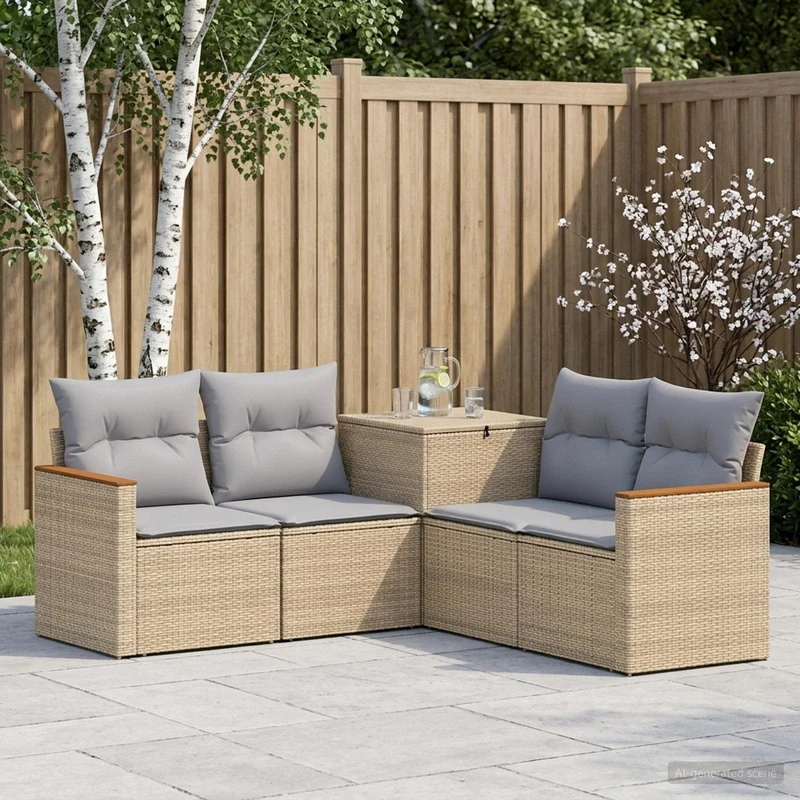 Soffset 5 st Beige och Ljusgrå Poly Rattan och stål