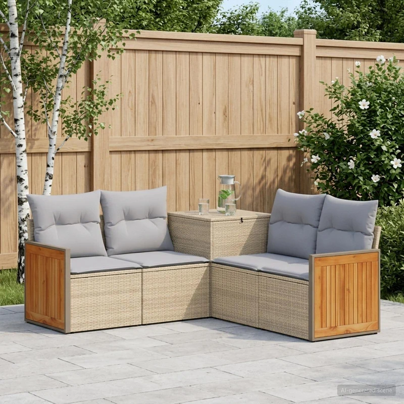 Soffset 5 st Beige och Ljusgrå Poly Rattan och stål