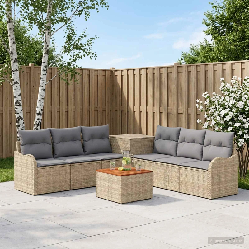 Soffset 8 st Beige och Ljusgrå Poly Rattan och stål