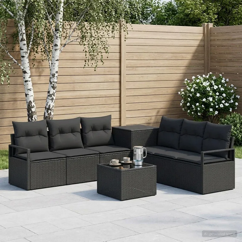 Soffset 8 st Svart Poly Rattan och stål