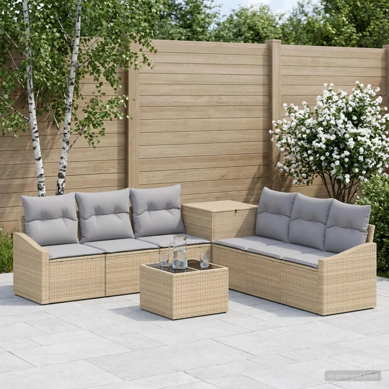 Soffset 8 st Beige och Ljusgrå Poly Rattan och stål