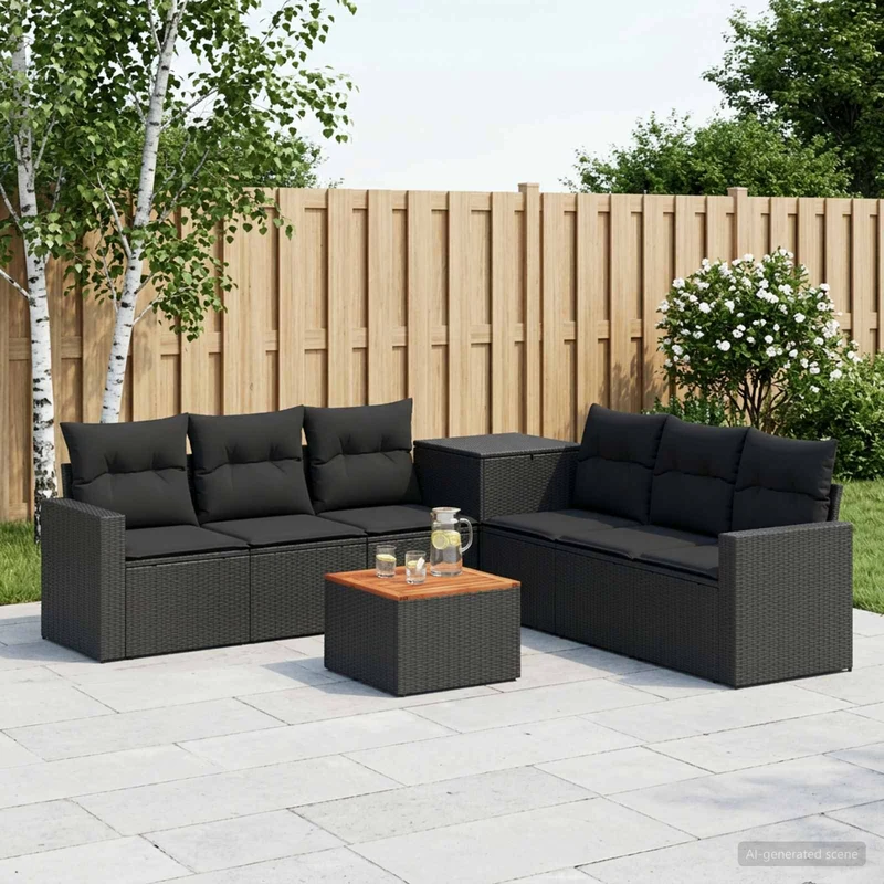 Soffset 8 st Svart Poly Rattan och stål