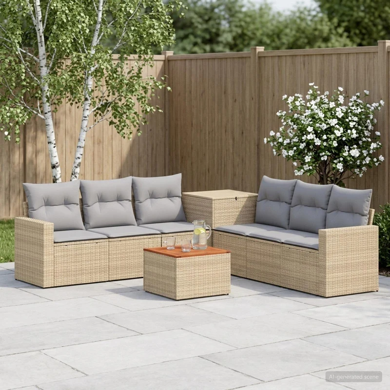 Soffset 8 st Beige och Ljusgrå Poly Rattan och stål