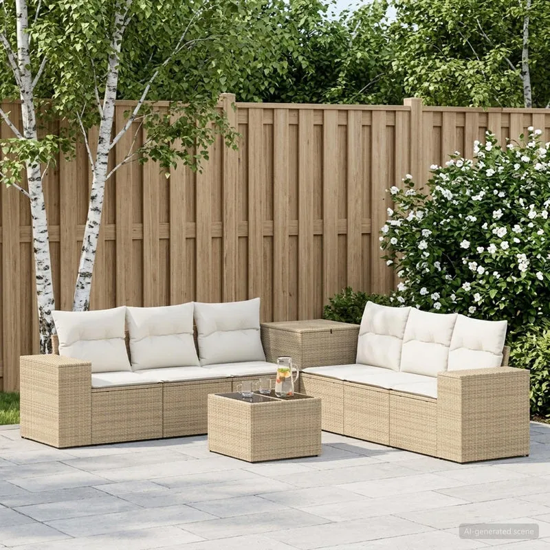 Soffset 8 st Beige och krämvit Poly Rattan och stål