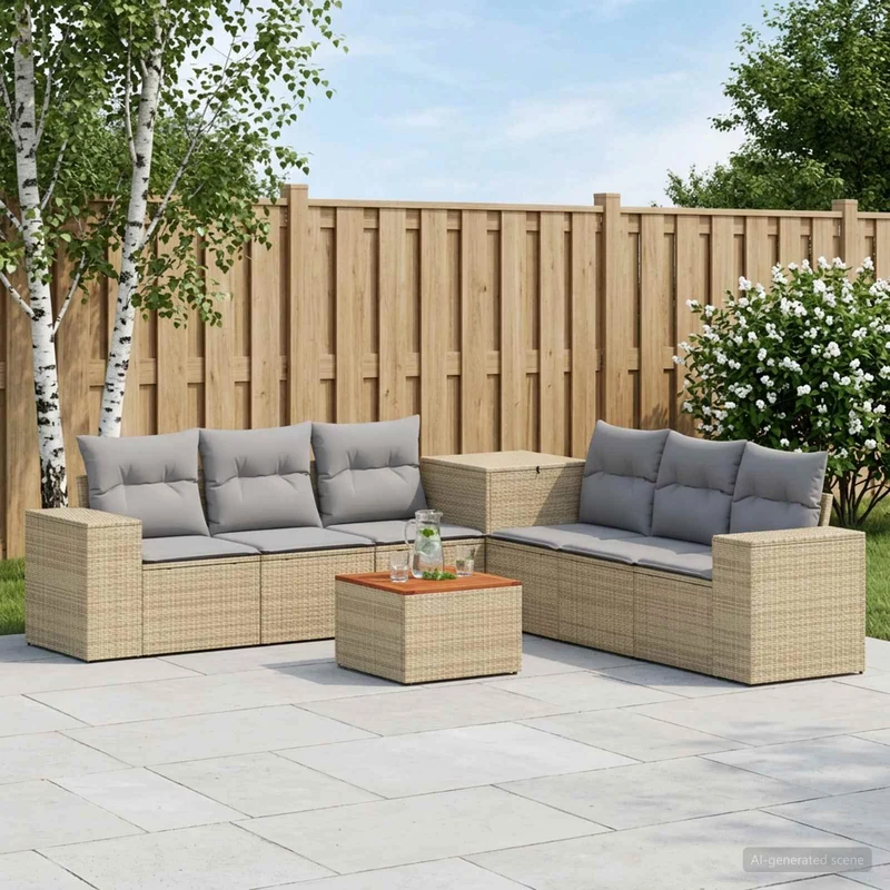 Soffset 8 st Beige och Ljusgrå Poly Rattan och stål