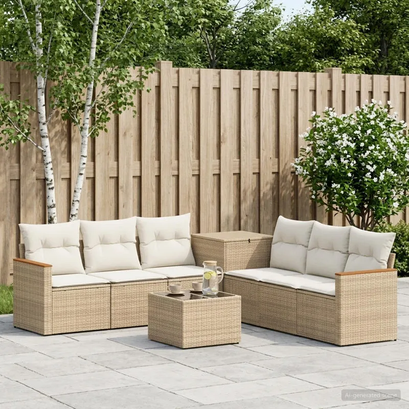 Soffset 8 st Beige och krämvit Poly Rattan och stål