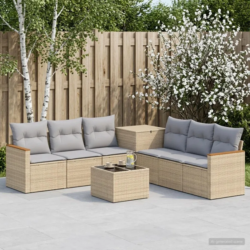 Soffset 8 st Beige och Ljusgrå Poly Rattan och stål