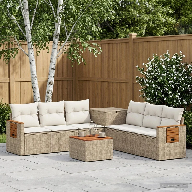 Soffset 8 st Beige och krämvit Poly Rattan och stål