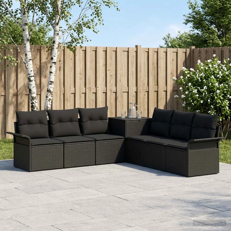 Soffset 7 st Svart Poly Rattan och stål