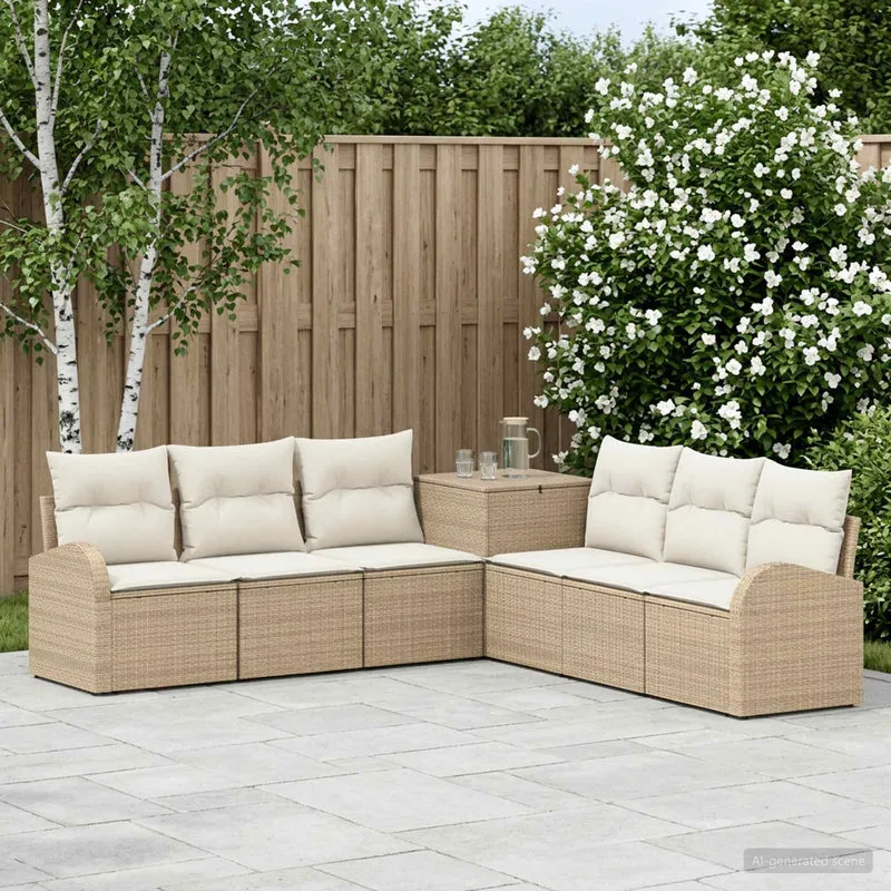 Soffset 7 st Beige och krämvit Poly Rattan och stål