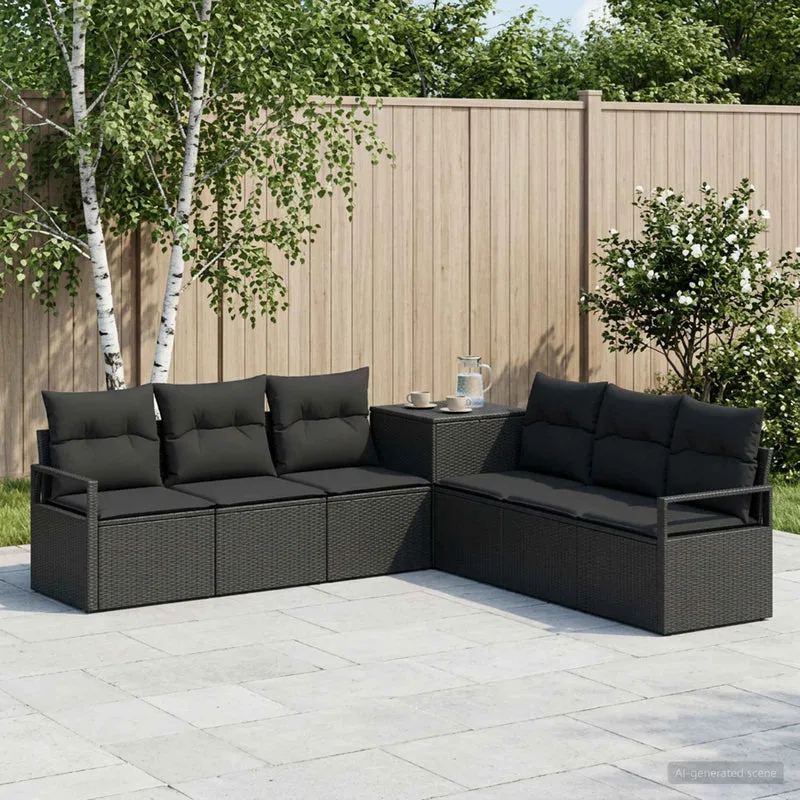 Soffset 7 st Svart Poly Rattan och stål
