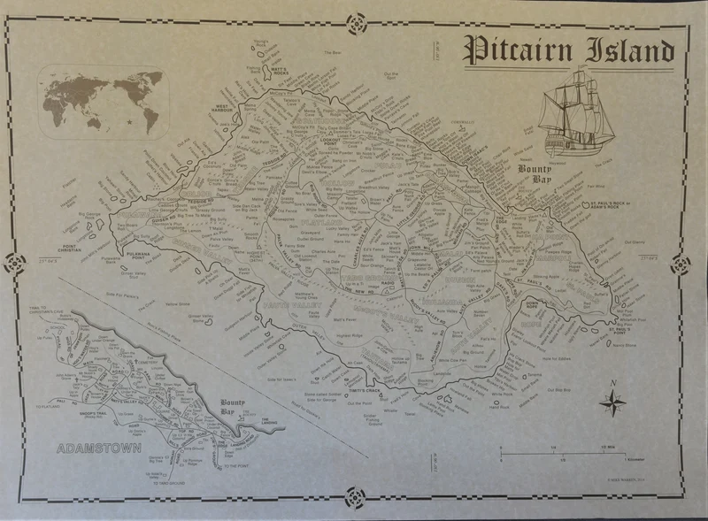 Pitcairn Island & Adamstown Map - Heavy Paper