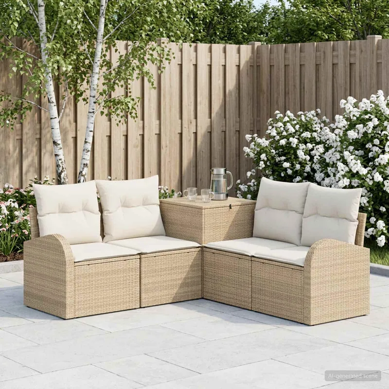 Soffset 5 st Beige och krämvit Poly Rattan och stål