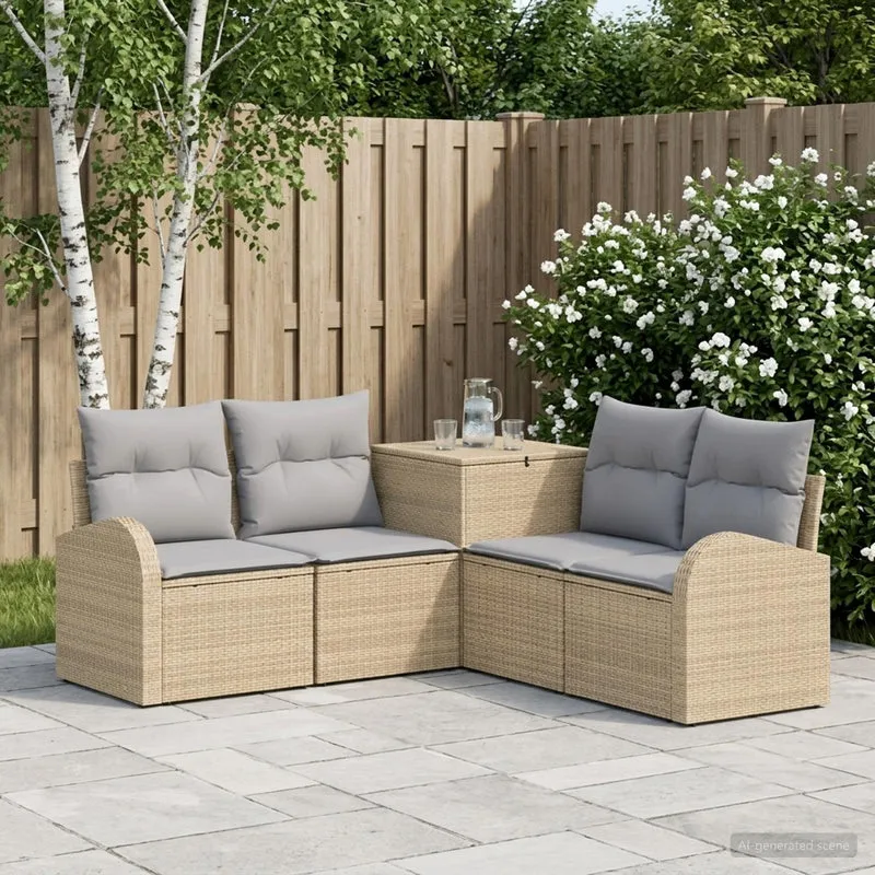 Soffset 5 st Beige och Ljusgrå Poly Rattan och stål