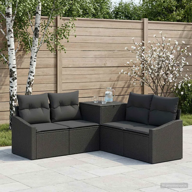 Soffset 5 st Svart Poly Rattan och stål