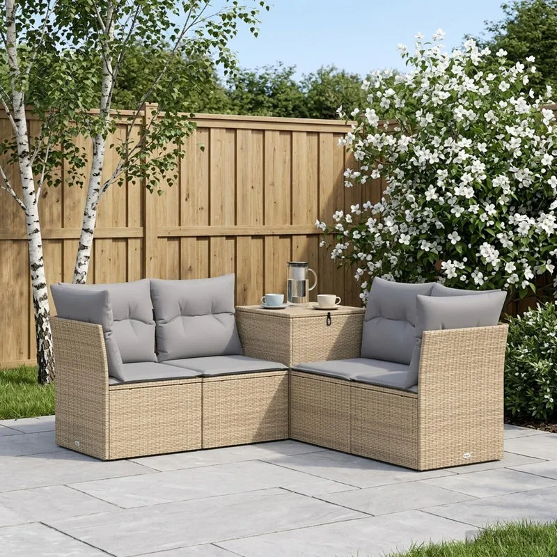 Soffset 5 st Beige och Ljusgrå Poly Rattan och stål
