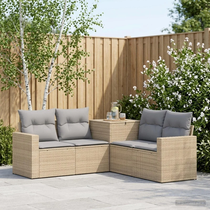 Soffset 5 st Beige och Ljusgrå Poly Rattan och stål