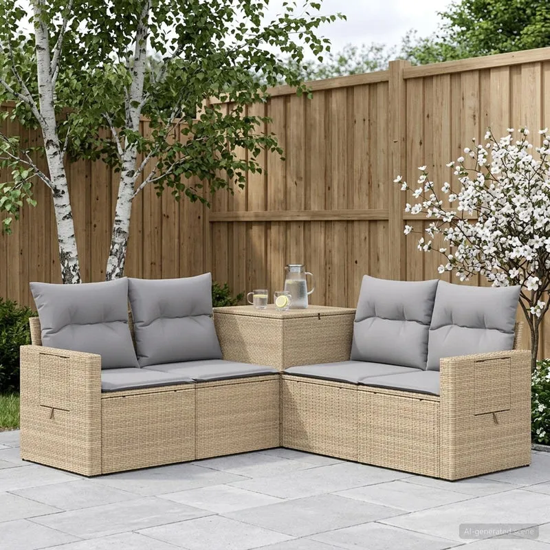 Soffset 5 st Beige och Ljusgrå Poly Rattan och stål