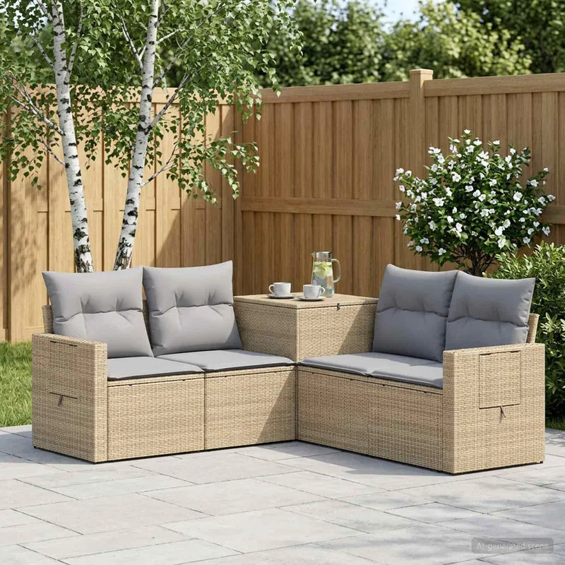Soffset 5 st Beige och Ljusgrå Poly Rattan och stål