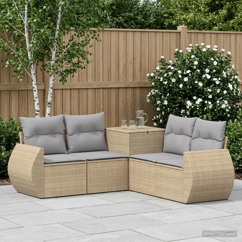 Soffset 5 st Beige och Ljusgrå Poly Rattan och stål
