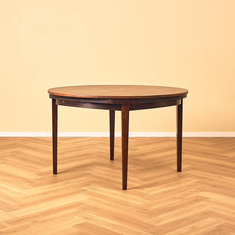 Danish round dining table in Santos rosewood, model 'Flip-Flap' by Dyrlund