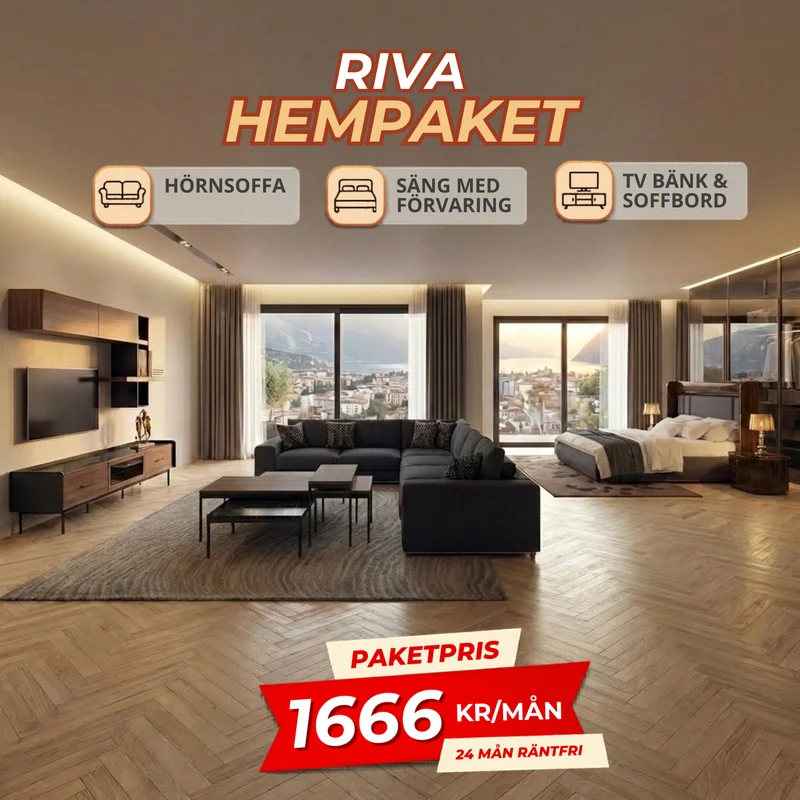 1️⃣3️⃣ RIVA HemPaket (Hörnsoffa – TV-bänk med överdelen – Soffbord – Säng med förvaring)