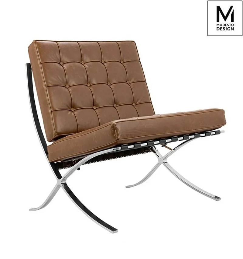 Fåtölj MODESTO DESIGN - BARCELONA VINTAGE, brun ekoläder