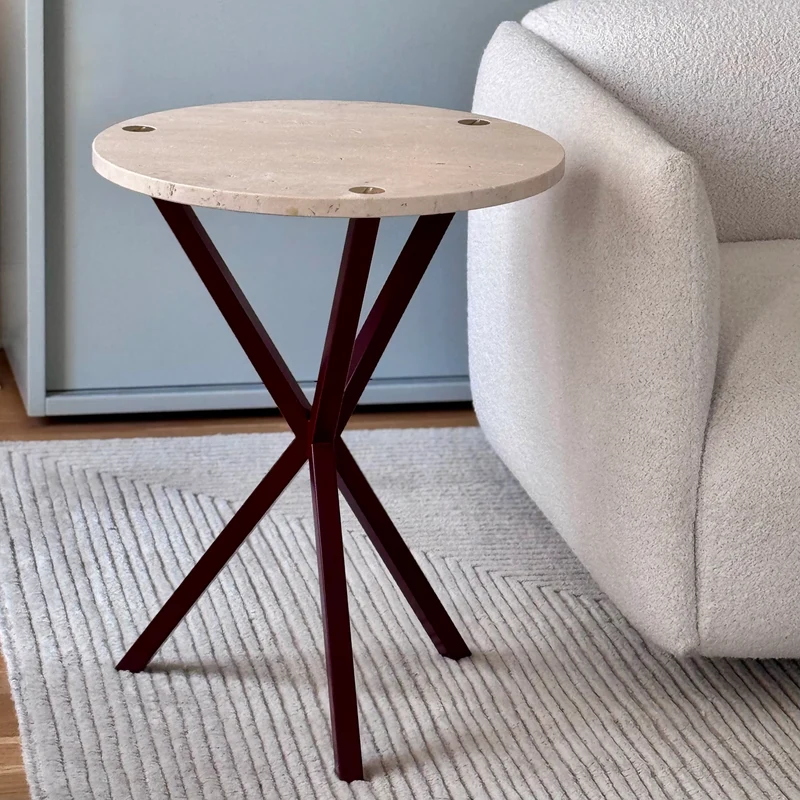 NEB High Round Side Table With Top In Travertine