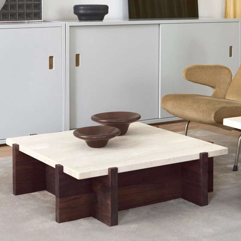 PS Bespoke Coffee Table in Travertine and Walnut
