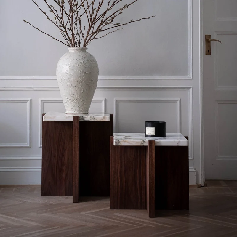 PS Bespoke Side Table in Calacatta and Walnut