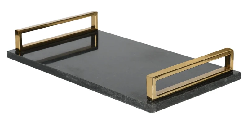 Dekorativ Bricka Svart Marmor Rektangulär 51x28x8cm