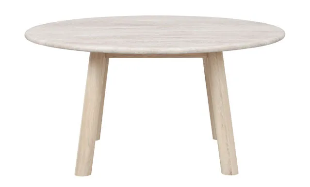 Taransay soffbord Ø90 beige travertin/vitpigmenterad ek