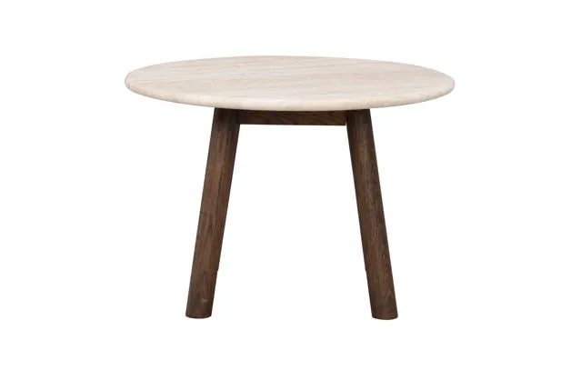 Taransay soffbord Ø60 beige travertin/brun ek