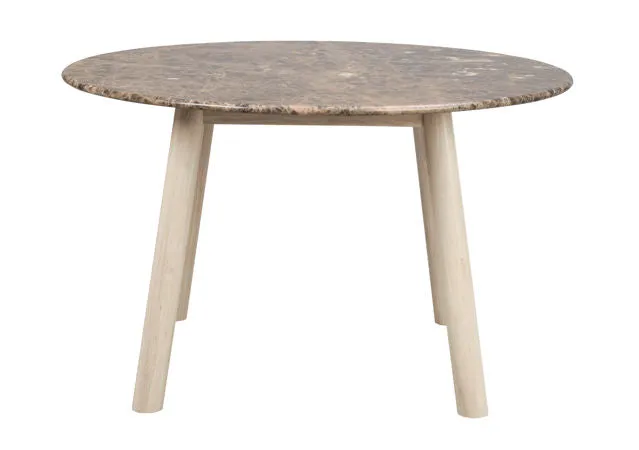 Taransay matbord Ø125 brun marmor/vitpigmenterad ek
