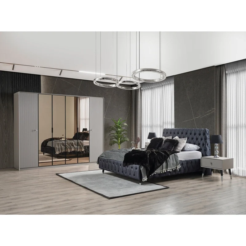 Acelya Sovrumsset (160cm/180cm Säng-2st Sängbord-Sminkbord-Spegel)