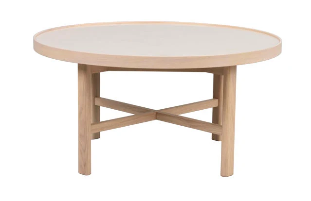 Marsden soffbord runt Ø90 beige keramik/vitpigmenterad ek