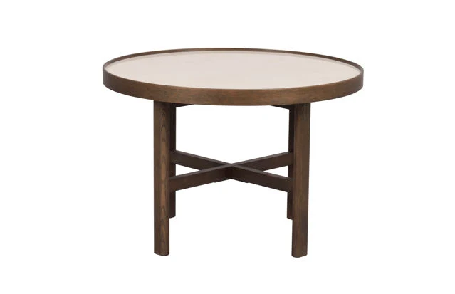 Marsden soffbord runt Ø60 beige keramik/brun ek